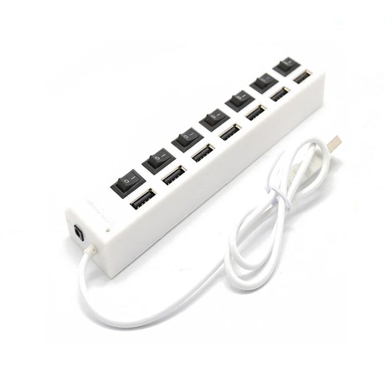 USB Hub 2.0 Splitter,7 Port USB Data Hub with Individual On/Off Switches and Lights for Laptop, PC, Computer, Black, White