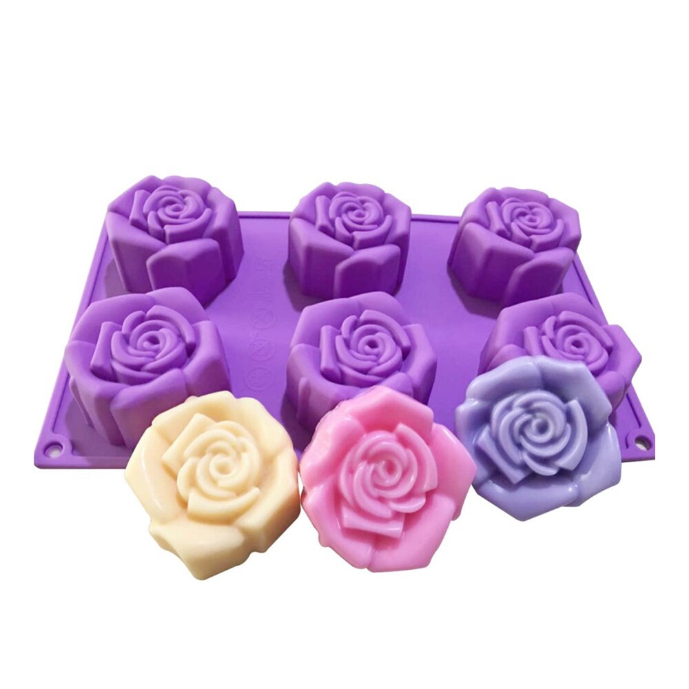 AIFUDA Lot De 3 Moules à Savon Silicone 6 Cavités - Fleurs, Gâteau De Lune Et Roses Pour Savon, Muffin & Gâteau