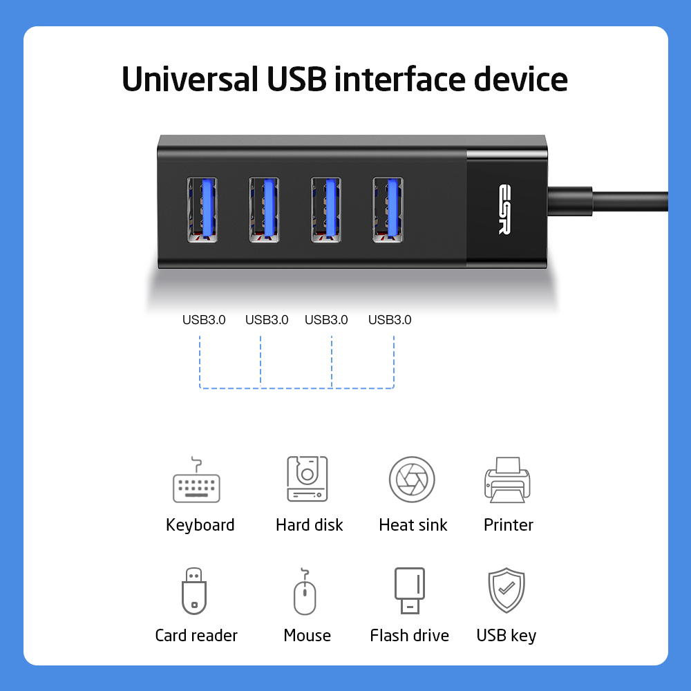 ESR USB HUB Adapter USB 3.0 Dock Fast Transfer Splitter 4 Ports 4-In-1 USB Extention Data Transfer for PC MacBook