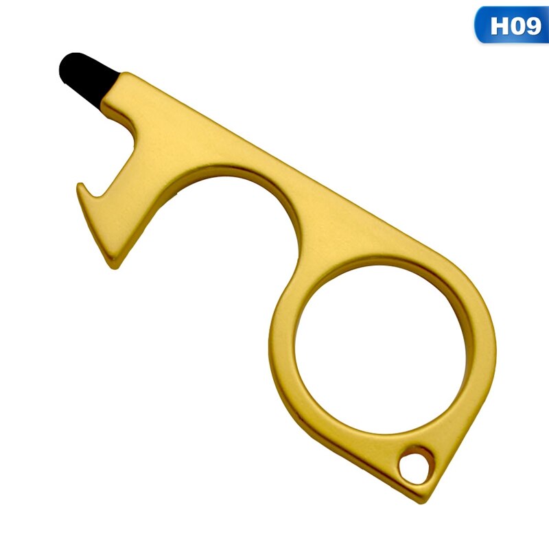 Portable Clean Key Door Opener Handheld Brass EDC Keychain No Touch Elevator Button Non-Contact Handheld Tool