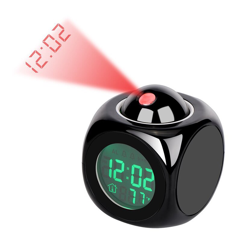 QMJHVX horloge de Projection alarme | Numérique LCD, Snooze température, anglais dire l'heure, rétro-éclairé, cloche réveil