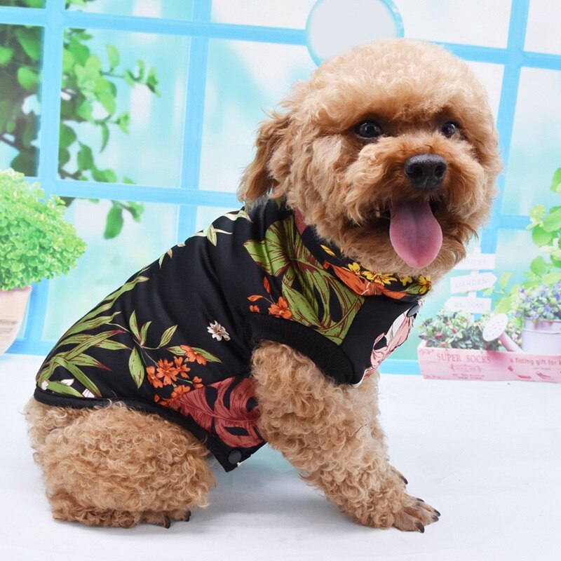 Ropa de invierno para perros, ropa de abrigo, Tops, plantas, flores chinas, estampado, ropa, suéter acolchado de algodón para perros, Parkas