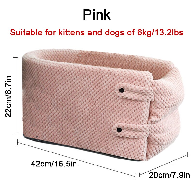 Asiento de coche portátil para mascotas, compartimento de reposabrazos para coche, cama Perrera de refuerzo, antideslizante, para perros pequeños, gatos y viajes: Pink