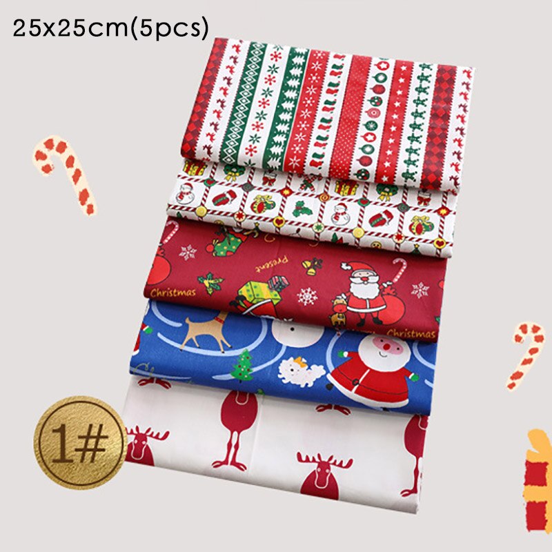 5Pcs/Pack Christmas Pattern Patchwork Cloth 25*25CM DIY Handmade Sewing Supplies Cotton Fabric Printed Christmas Home Decoration