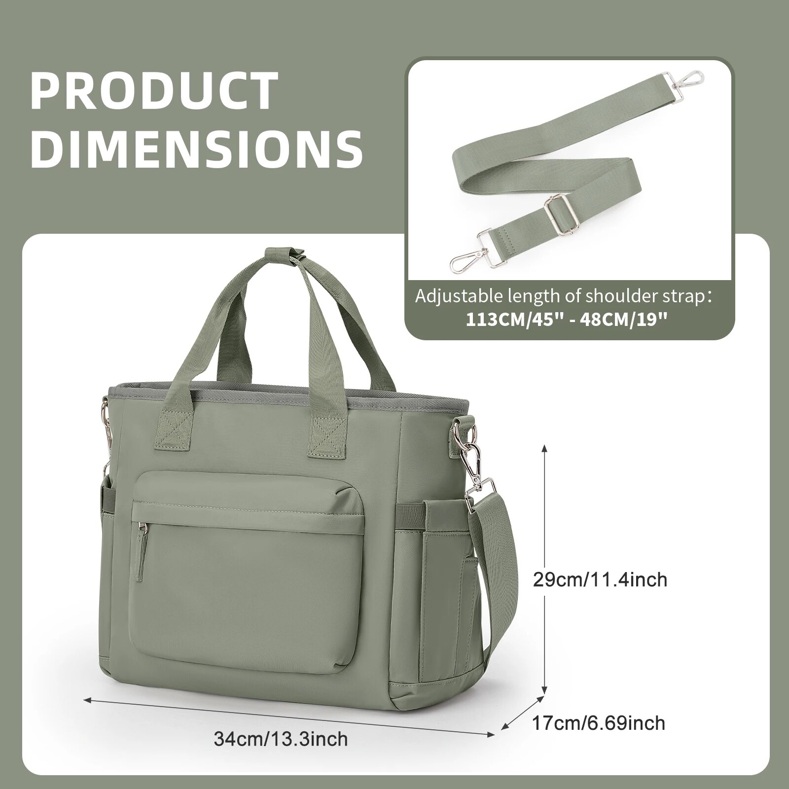 Likros Insulated Lunch Bag for Women Men, Lunch Box Bag with Shoulder Strap, Adult Reusable Tote Lunchbag for Work Picnic Beach: green