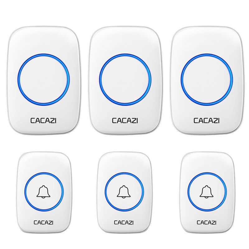 CACAZI Wireless Doorbell DC Battery-operated 60 Chimes Waterproof Home Cordless Door Bell 23A12V Battery 3 Button 1 Receiver: 3 button 3 receiver