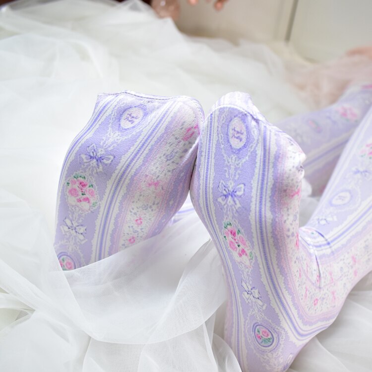 Japanse stijl 80D Zoete Lolita panty witte roos patroon stockSilk kousen 1 order = 1 pc