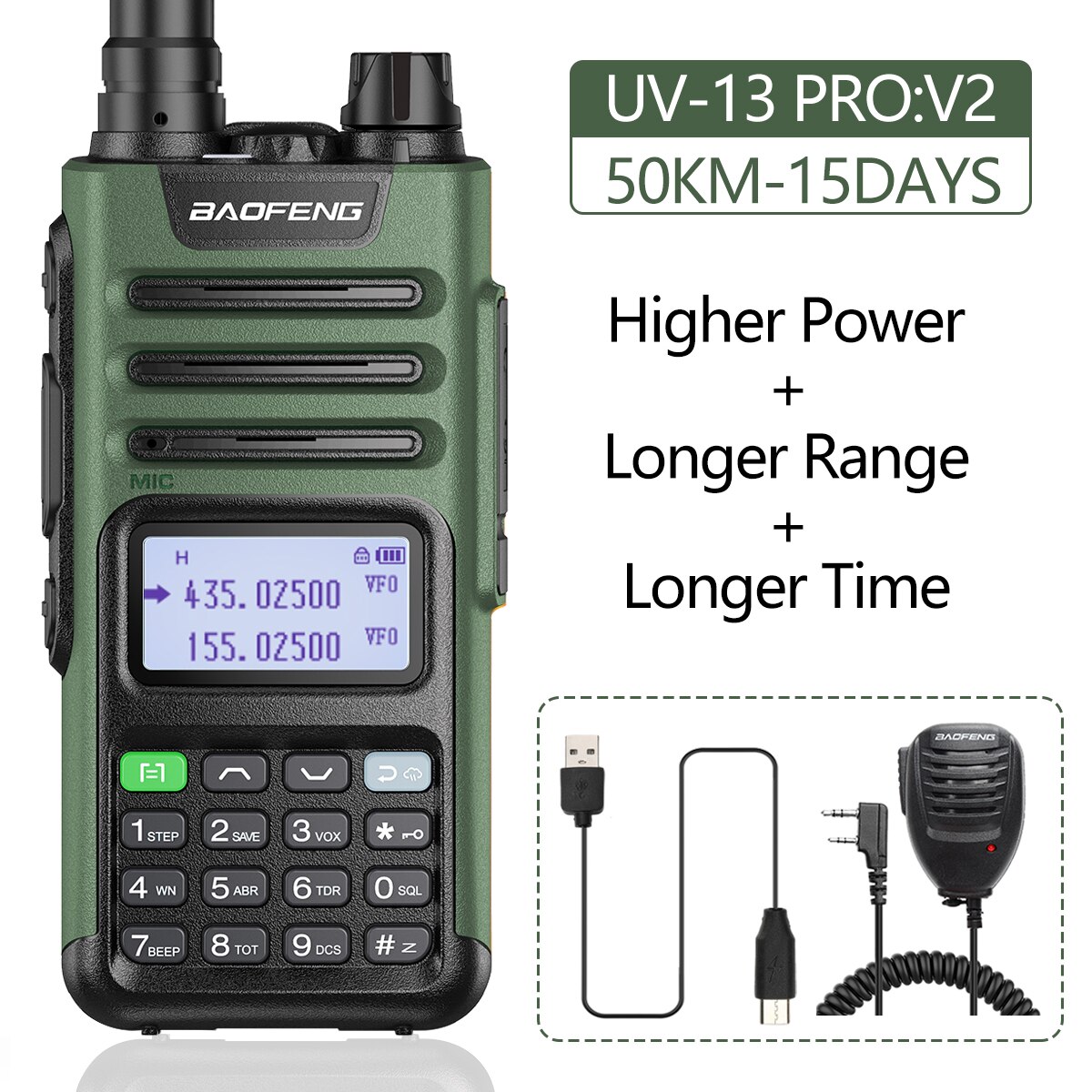 Baofeng UV-13 Pro Walkie Talkie 10W 8800Mah High Power 999 Channel Dual Band Uhf Vhf Radio Zender Typ-C Jack Upgrade 10R: V2 add speaker