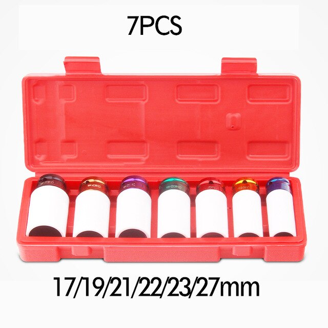 Drive Deep Impact Socket Set 1/2 inch Heavy Metric Garage Tool For Wrench Adapter Hand Tool Set: 7PCS Tire Socket