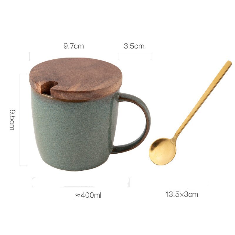 Tasse à café en céramique avec couvercle, Vintage, pour le petit déjeuner, lait, avoine, porcelaine, poterie, service à café: MintGreen Spooncover