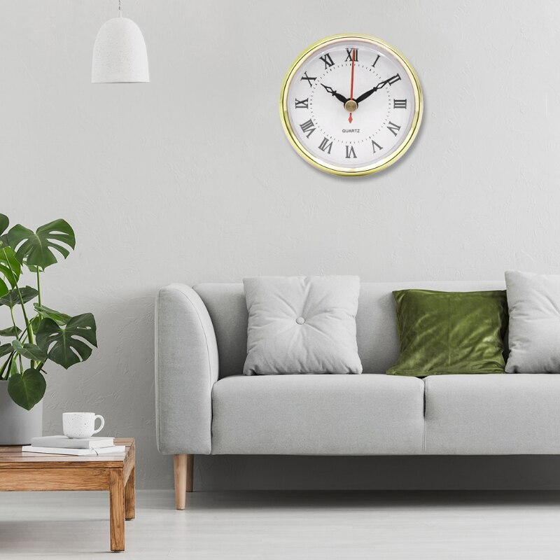 Classic Clock Movement 80mm Round Roman Numeral Quartz Clock Insert with Gold Trim Home Decor for DIY Crafts Supplies Accessory