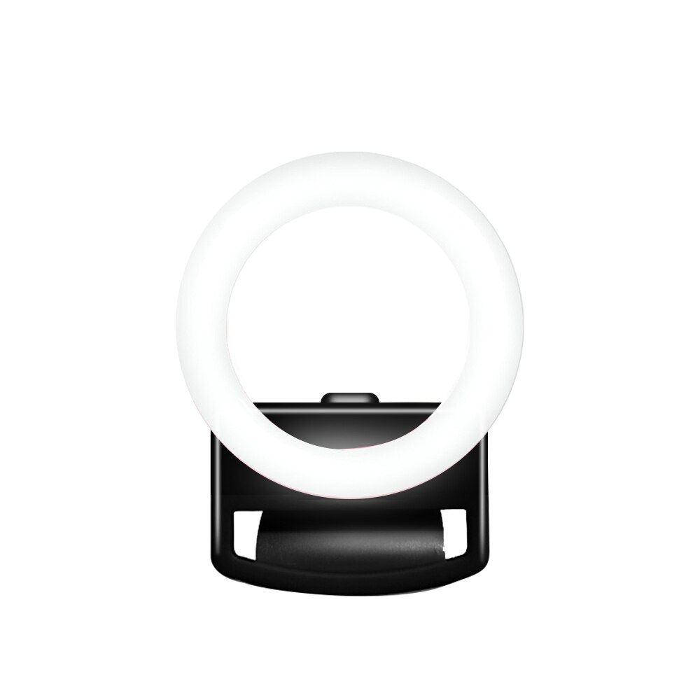 Usb opladning led selfie ring lys til iphone supplerende belysning selfie forstærkende fyld lys til telefoner multifunktionel: Sort