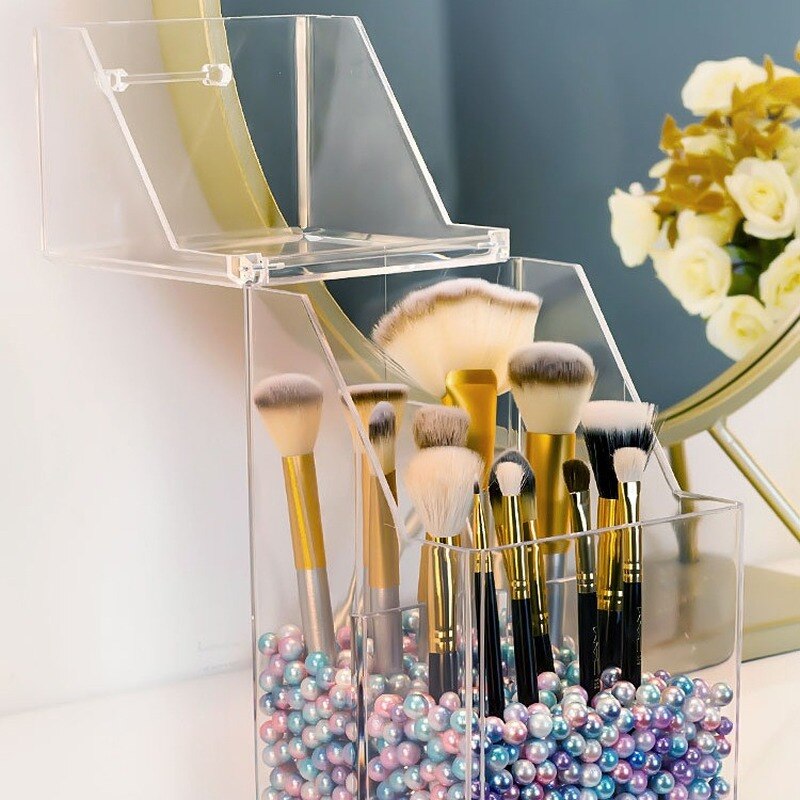 Duży pojemnik na pędzle robić makijażu pojemnik z pokrywką przezroczysty pędzel kosmetyczny Organizer z 500g koraliki biurko pyłoszczelne pudełko