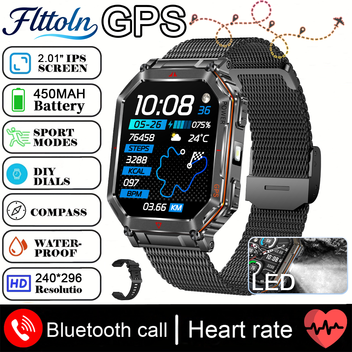 2025 Nuovo GPS SmartWatch Da Uomo Incorporato ChatGPT AI Assistente Bussola Altimetro Barometro Esterno 3ATM Impermeabile sport Smartwatch: Giallo