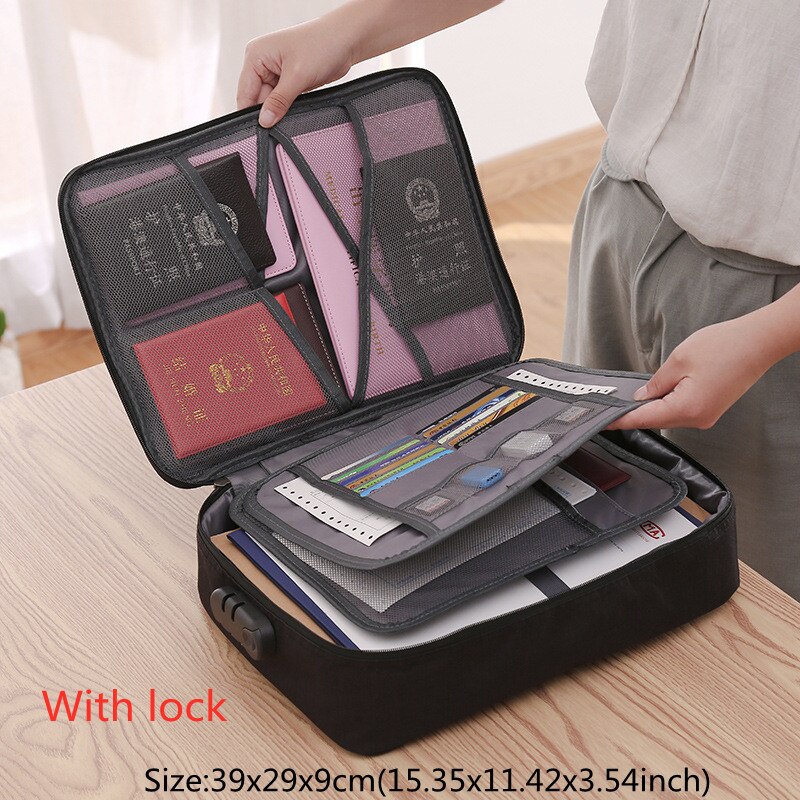 Multifunction Document Bag Business Certificate File Organizer Briefcases Household Deed Paperwork Storage Pouch Accessories: Black B