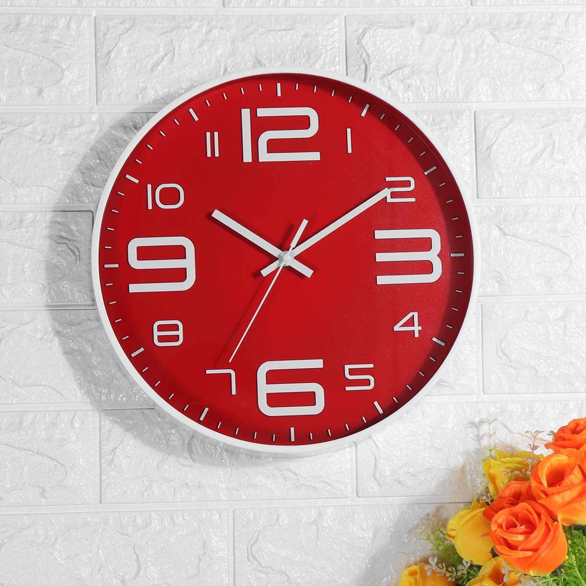 Styl skandynawski zegar ścienny okrągły wystrój domu duży zegar ścienny styl 3D nowoczesny robić salonu zegary kwarcowe ciche robić domu: Czerwony