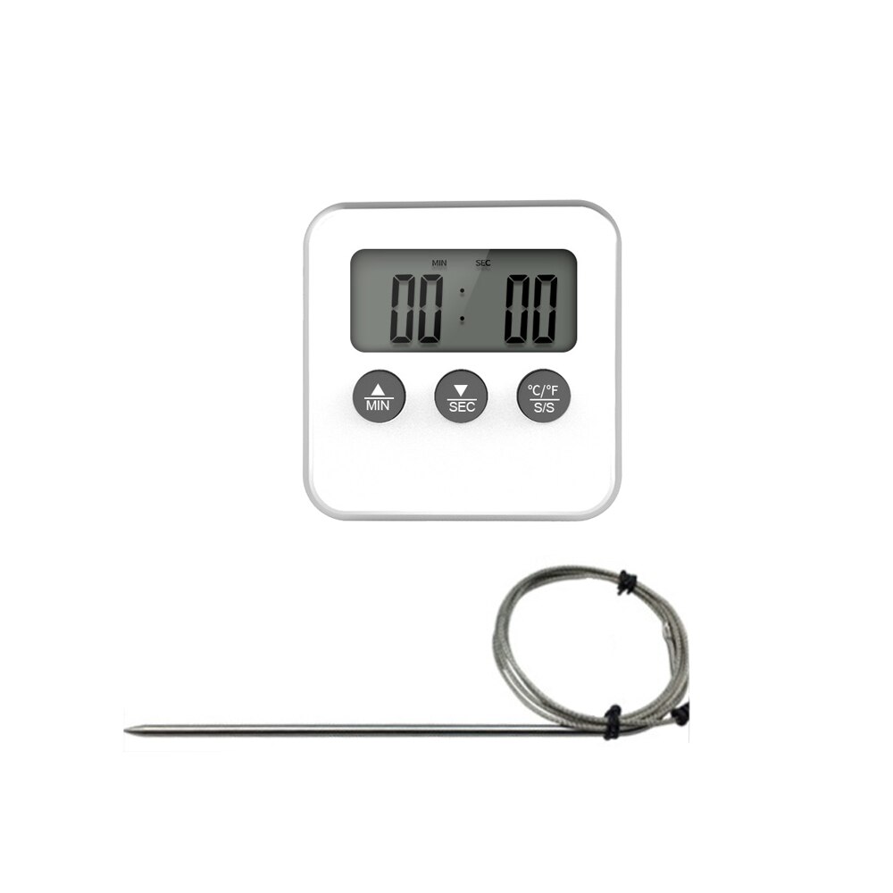Electronic Digital LCD Food Thermometer Probe BBQ Meat Water Oil Cooking Temperature Alarm Cooking Timer Kitchen Cooking Tester: B