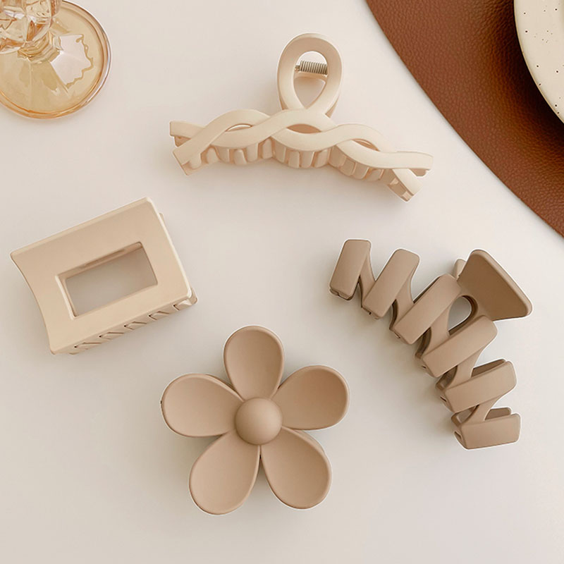 Pinza para el pelo geométrica con flor marrón y Beige para mujer, pinza para el pelo sólida con temperamento, horquilla dentada, accesorios para el cabello a la