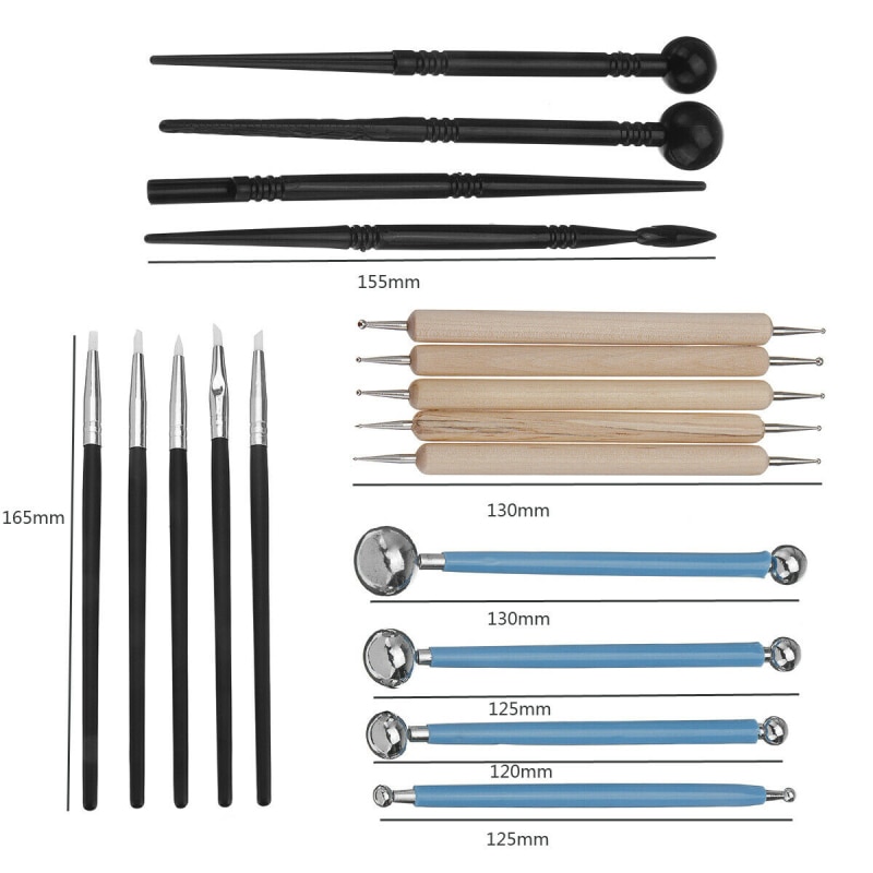 18pcs Hand-made DIY Clay Sculpture Carving Tools Clay Modeling Pottery Sculpting Tools Ball Stylus Set