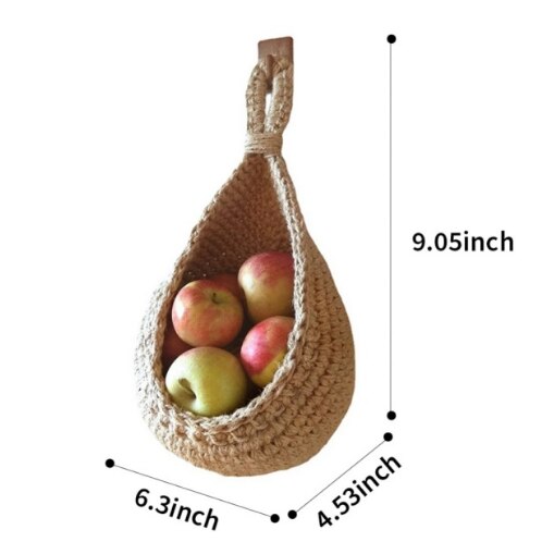 Parede pendurado cesta de legumes e frutas natural vime tecido cesta de frutas mesa de cozinha cesta de armazenamento de suspensão de parede prateleira seca: B