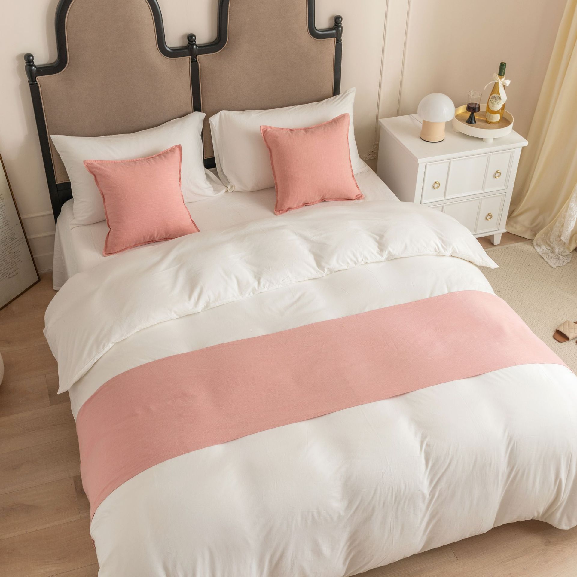Cilected 3Pcs Baumwolle Und Leinen Bett Runner Einfarbig Bettdecke Protector Wurf Haus Hotel Schlafzimmer Decor Runner Bett Schwanz handtuch: color4 / 45X210CM