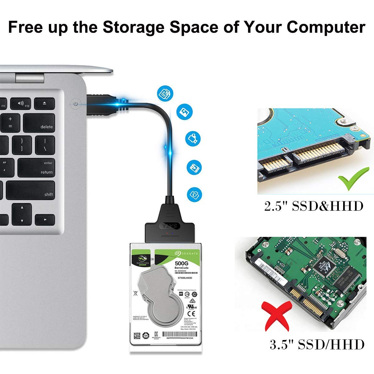 Cablu Adaptor SATA la USB - HDD SSD 2,5/3,5 Inch - USB 3.0/2.0 - Lungime 22/35/50cm - Cititor Hard Disk Extern