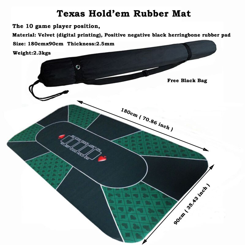 1pc texas hold'em gummimåtte poker spil bordplade digital print ruskind casino layout med bærepose størrelse :90 x 180cm: Grøn