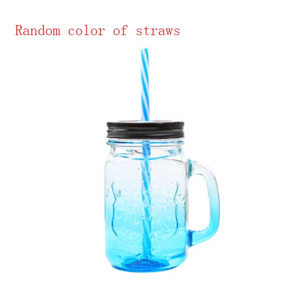 Lutning blå bokstaven glas kopp mason burk mugg med lock & halm glass frukt kall dricka glas smoothie kaffe koppgift: Lutning blå