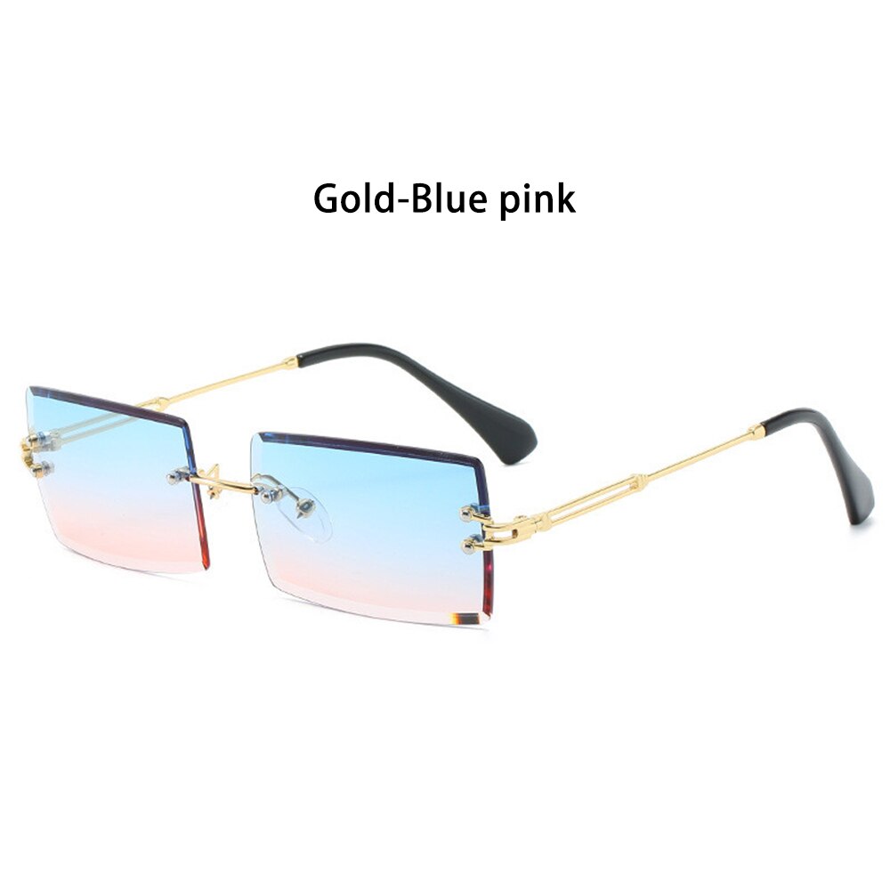 Rektangulære solbriller trendende kantløse firkantede solbriller til kvinder og mænd  uv400 nuancer sommerbriller: Guldblå pink