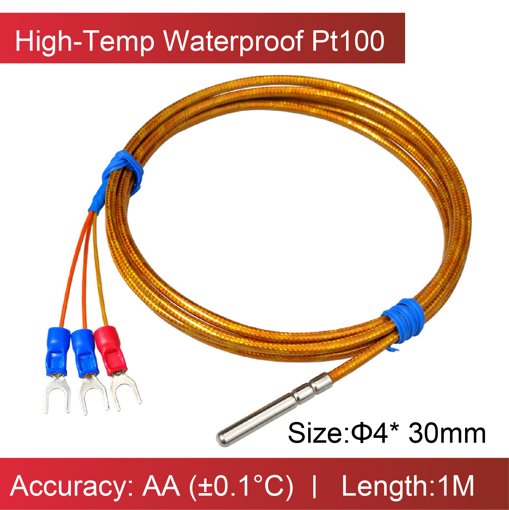 PT100 Temperature Sensor RTD Probe 350°C Platinum Resistance Waterproof High Temp Sensor Kapton Insulated Industrial Measuring: Khaki