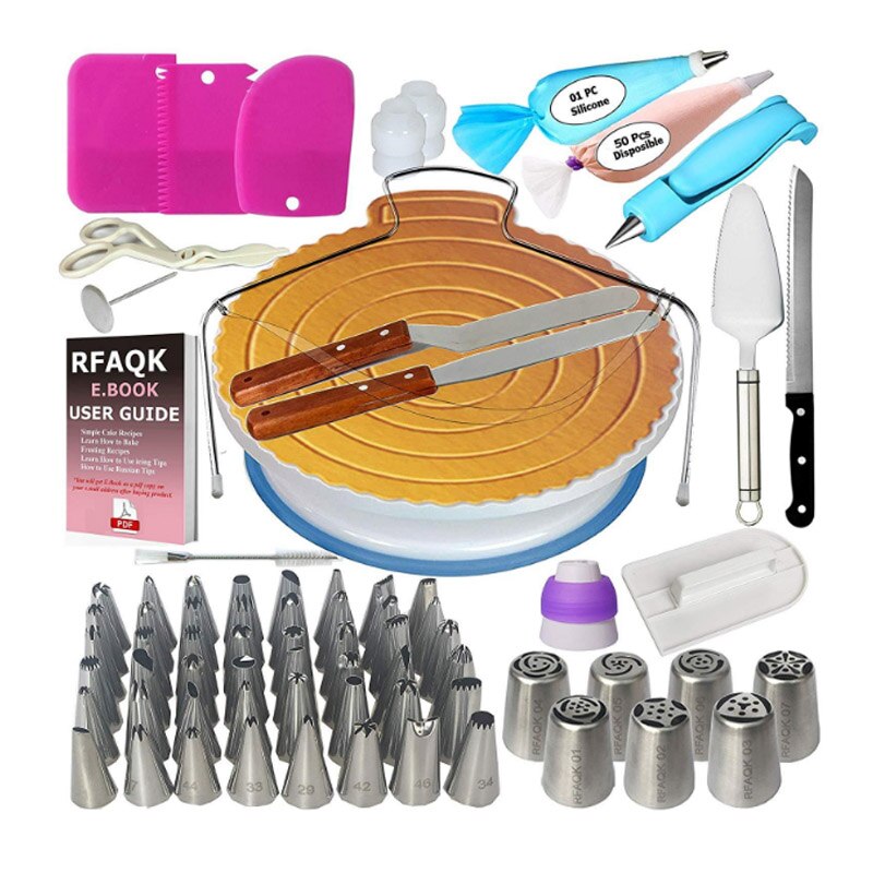 Juego de 73 juegos de tortas para decorar la boca de la flor montada herramienta para hornear de torneado de azúcar: 124 pcs