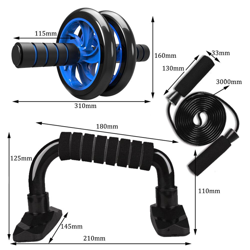 Gym Fitness Equipment 4-in-1 Muscle Trainer Wheel Roller Kit Abdominal Roller Push Up Bar Jump Rope Workout Crossfit Home Gym