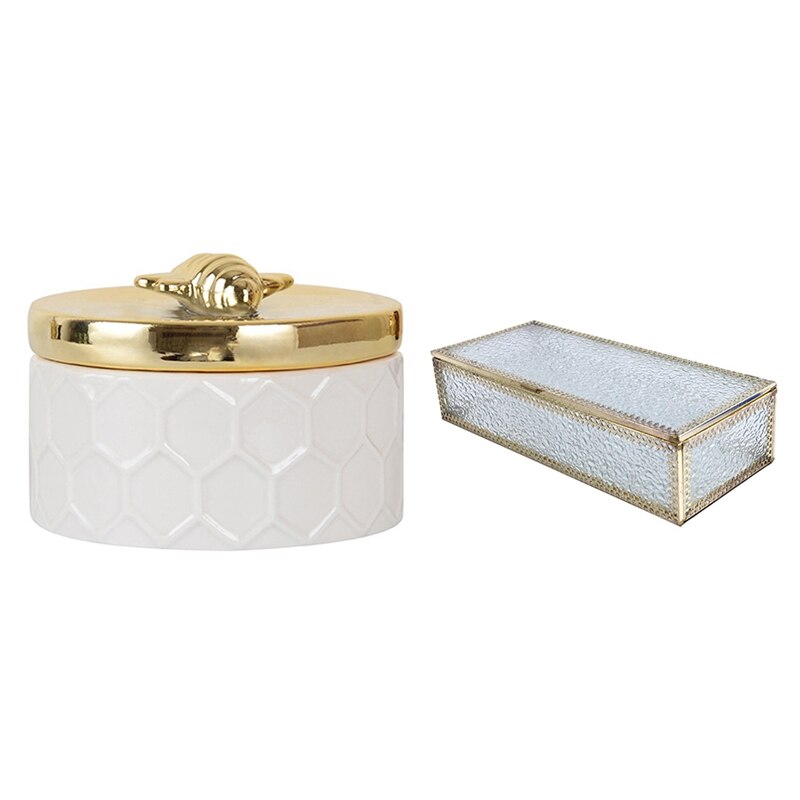 Abeille boîte à bijoux doré céramique bijoux réservoir de rangement avec couvercle S & géométrie verre jardin boîte à bijoux boîte de rangement