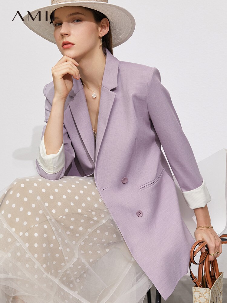 Amii-Conjunto de dos piezas minimalista de oficina para mujer, chaqueta, abrigo, pantalones de cintura alta, traje femenino, 12160022