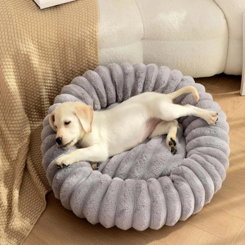 Perrera para mascotas de invierno, conejo redondo, relleno de felpa, suave, cómoda y cálida, colchón para perros y gatos de Color sólido a la , almohadilla para mascotas