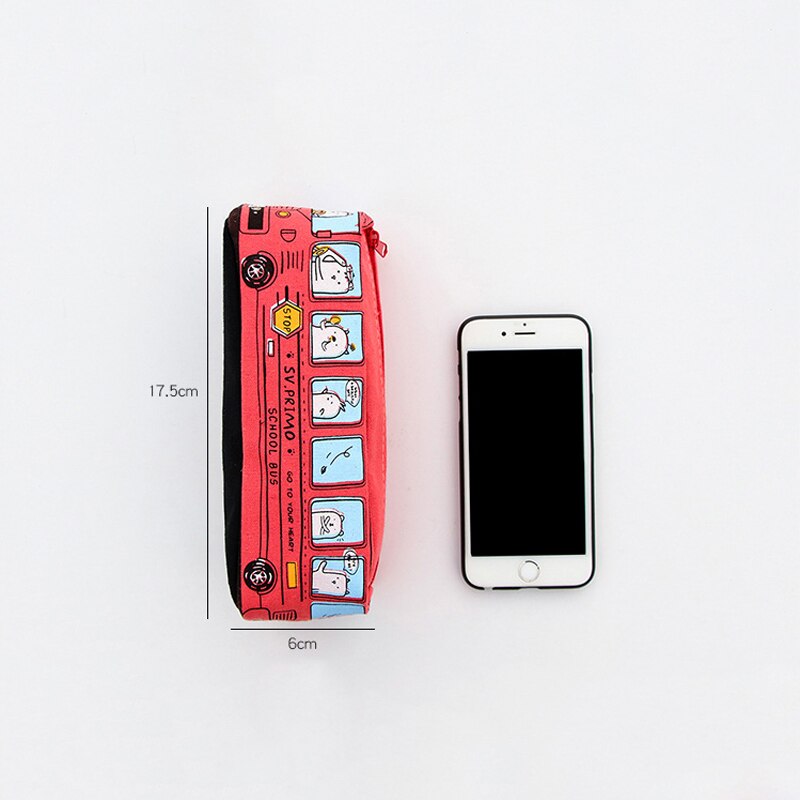 Large Canvas Pencil Case Popular School Bus Zipper Pencil Box For Stationery Organizer School Supplies Durable Pen Bag For Kids
