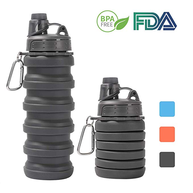 500ml foldbar cykel vandflaske udendørs klatring bærbare sportsflasker krus sammenklappelig flaske silikone med låg bpa fri: Mørkegrå