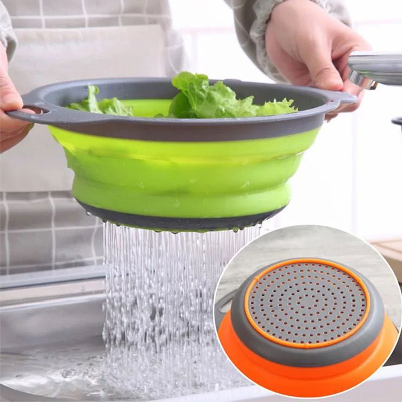 Retractable Silicone Dishwashing Drain Basket Four Colors Optional Round Size Folding Silicone Washing Basket Fruit Basket