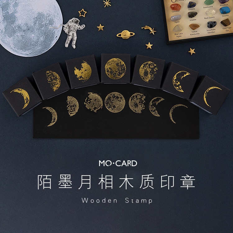 Planet Moon Series Mini Cute Wooden Rubber Stamps Diy Diary Stamps Set For Diy Craft Card Making Planner Scrapbooking