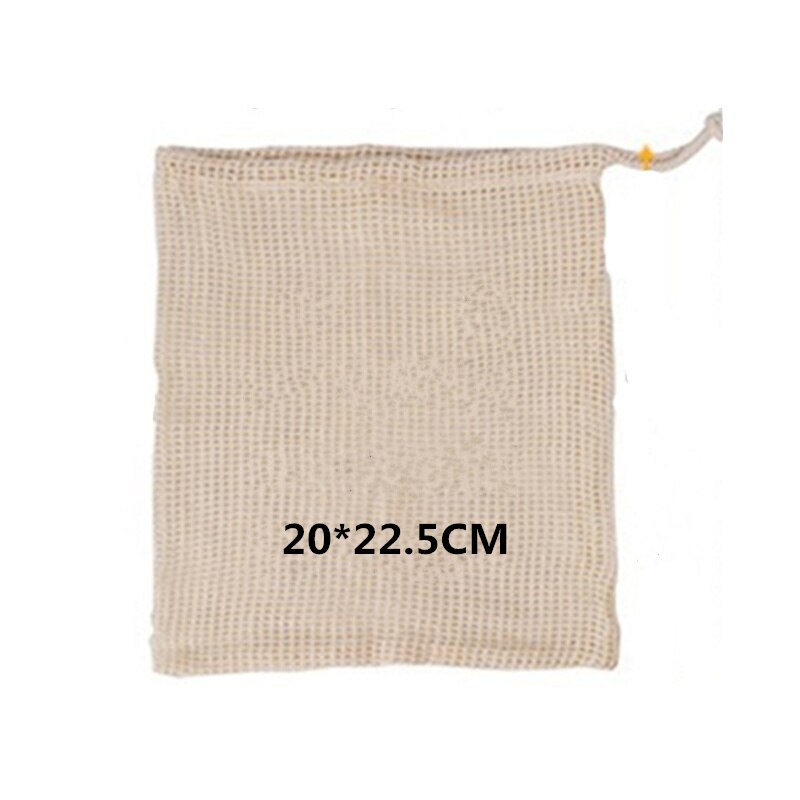 Populaire katoenen fruit- en groente-opbergzak met trekkoord, herbruikbare keukennetzak, wasbaar: S