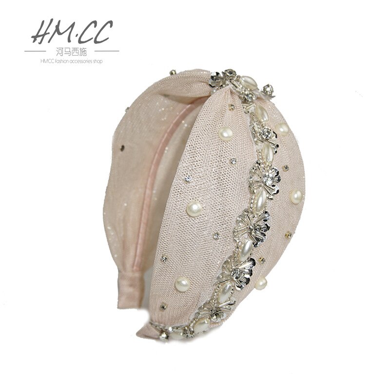 Kant Parel Kristal Knoop Bloem Hoofdbanden Voor Vrouwen Brede Hoofdband Haaraccessoires Haarband Kroon Bloem Haarbanden Head Wrap