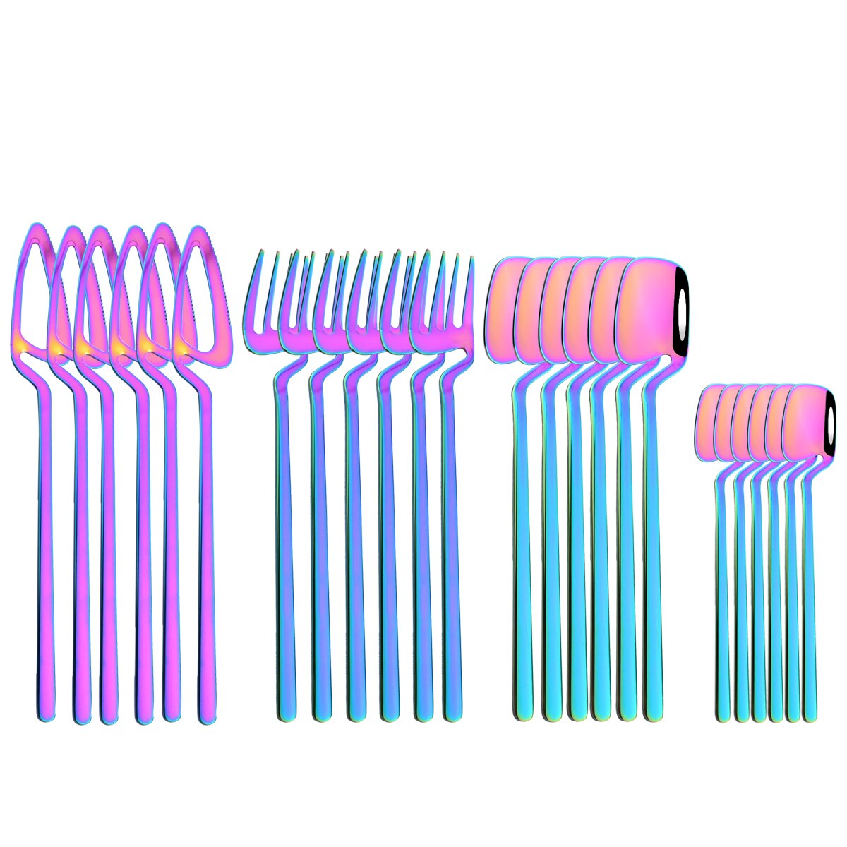 Stainless Steel Cutlery Silverware Forks Spoons Knives Dinnerware Sets Dishwasher Safe Tableware Set 24 Pieces with Tea Fork: Rainbow