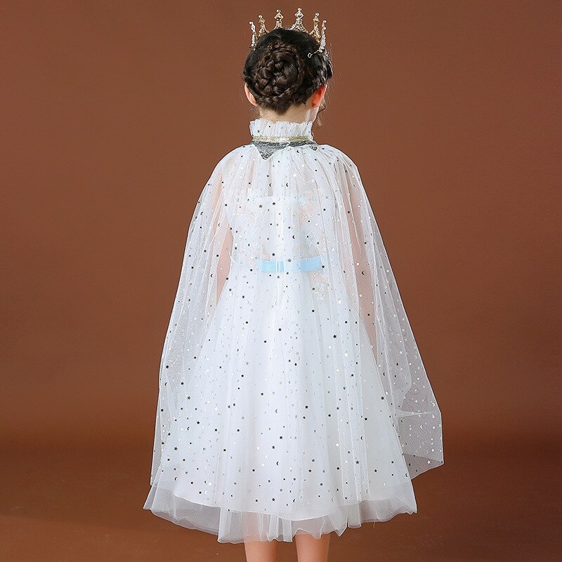 Boiiwant 4-10t pige regnbue pailletter kappe kappe kostume snoretræk tyl prinsesse sofia jasmin aurora fancy dress up kappe: Hvid / 7 to 10t