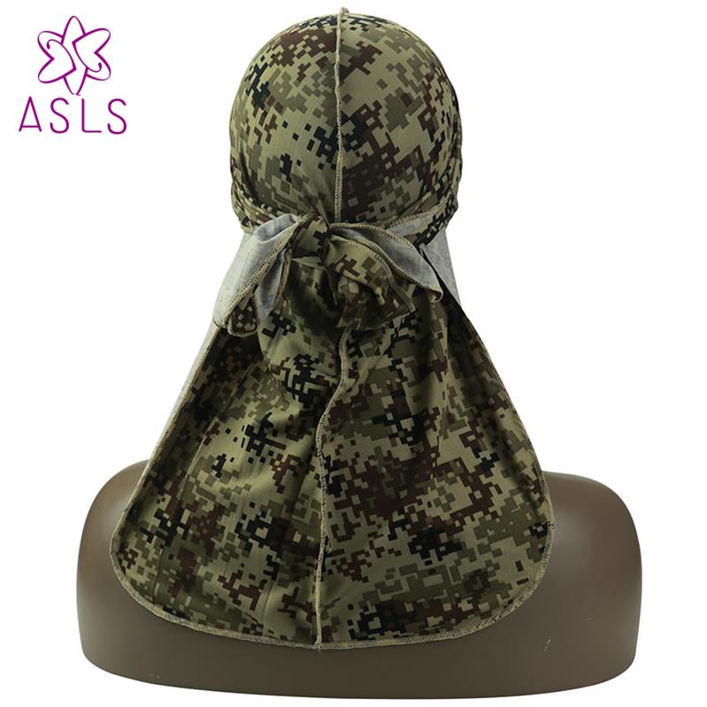 Silky Camo Durag 360, 540,720 Waves Extra Long Tail and Wide Straps for Men Stitching Outside Camouflage Print Durag: Khaki