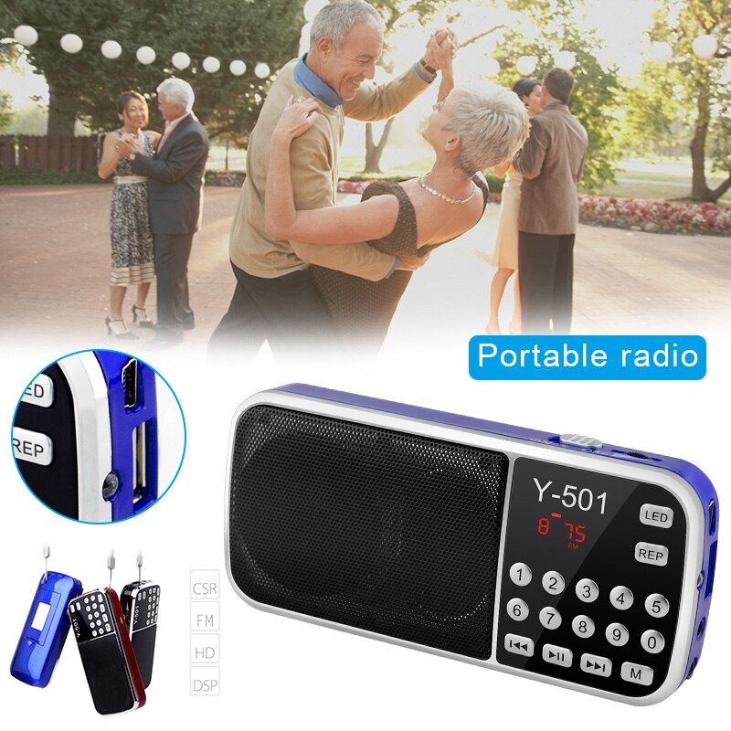 Radio portátil de alta potencia MP3 reproductor Digital reproductor de Audio con linterna LED Radio portátil equipo de Audio y vídeo