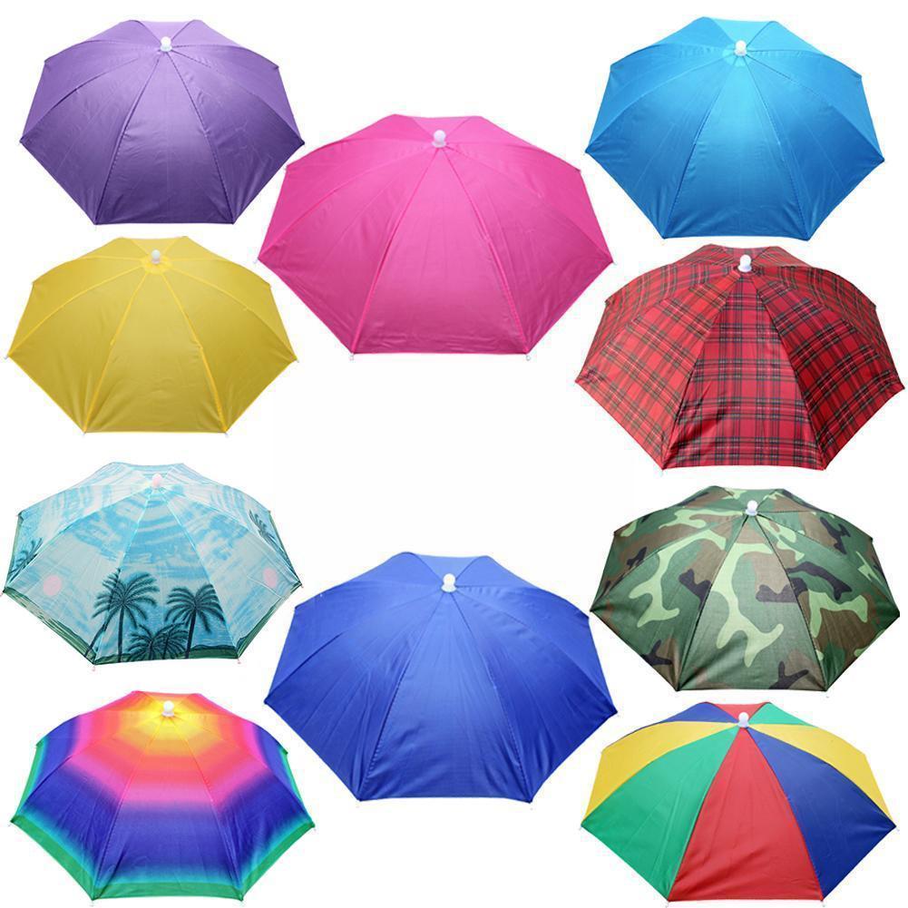 Chapeau de parapluie de pluie portable, pliable, extérieur, soleil, camping, chapeaux d'ombre, tête, plage, vêtements de sauna, accessoire étanche Fishi R7I0