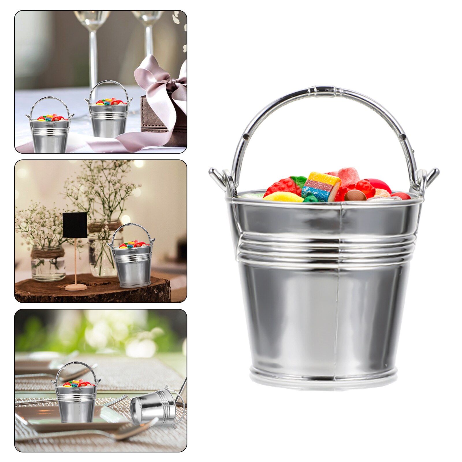 10Pcs Snack Cookie Bucket Handheld Food Storage Bucket Restaurant Silver