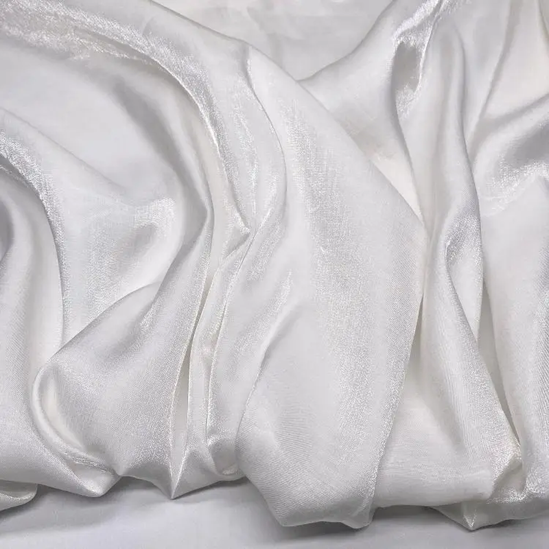 Tela de satén sedoso de cristal, tela iridiscente con purpurina, material de vestir brillante, tela de ropa brillante: XL / Blanco