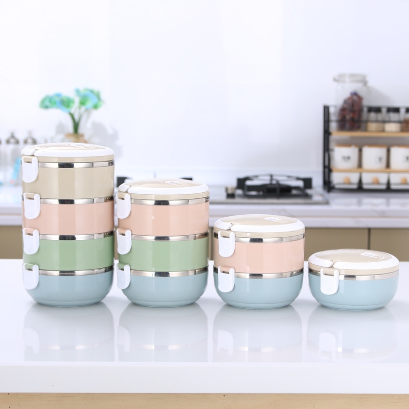 Stainless Steel Lunch Box Thermal Microwavable 1/2/3/4-layer Bento Box Lunch Thermos Food Storage Container Keep Warm Lunch Case