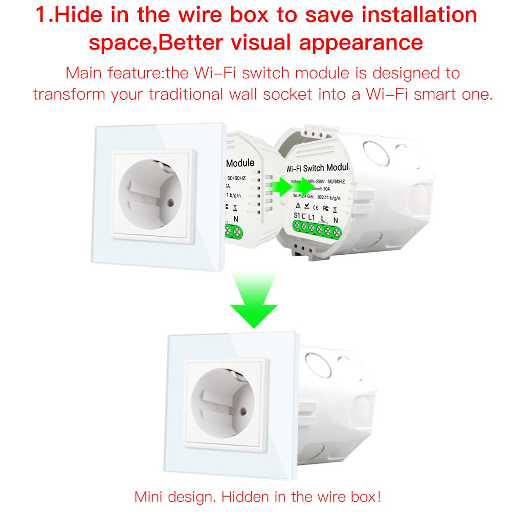Mini wifi smart lys switch diy breaker modul smart life / tuya app fjernbetjening, fungerer med alexa echo google home 1 2 way
